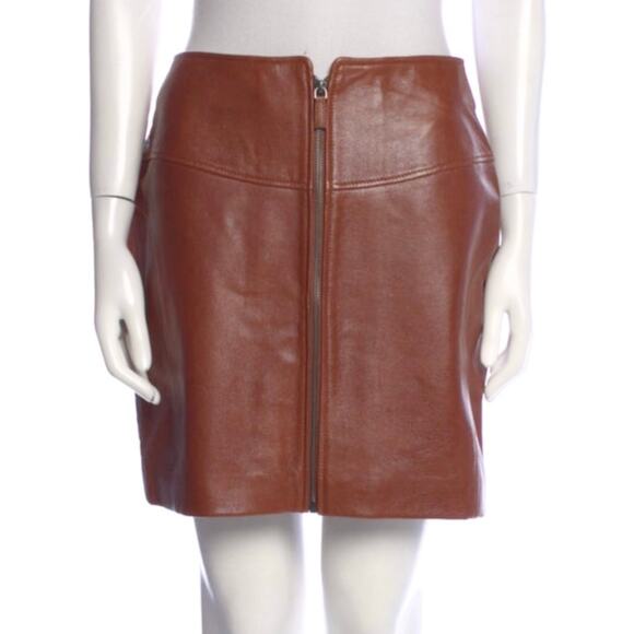 Ba&sh Melba Cognac Brown Lamb Leather Zip Front Mini Skirt M NWT $475 - Picture 4 of 13